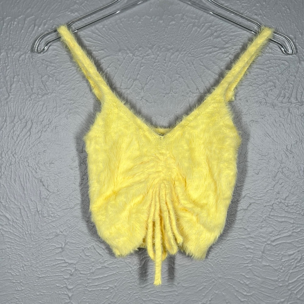 wild fable Yellow Fuzzy Ruched Tie Front Cropped Tank Top Women's Size XS